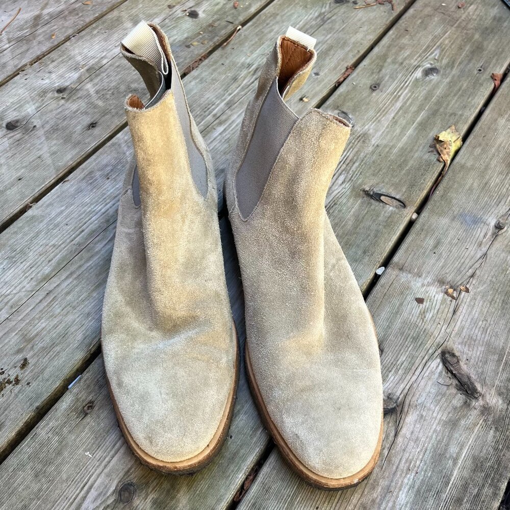 Woman by Common Projects Beige Suede Chelsea Boots Size 40 Minimalist Luxury